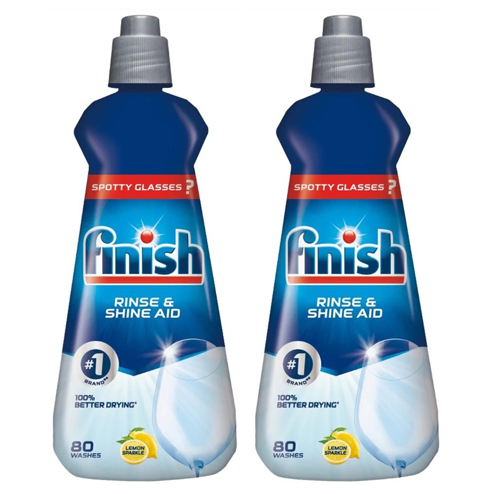 Combo 2 chai nước làm bóng và khô bát, đĩa Finish nhập khẩu Châu Âu Dishwasher Rinse & Shine Aid Lemon 400ml - hương chanh