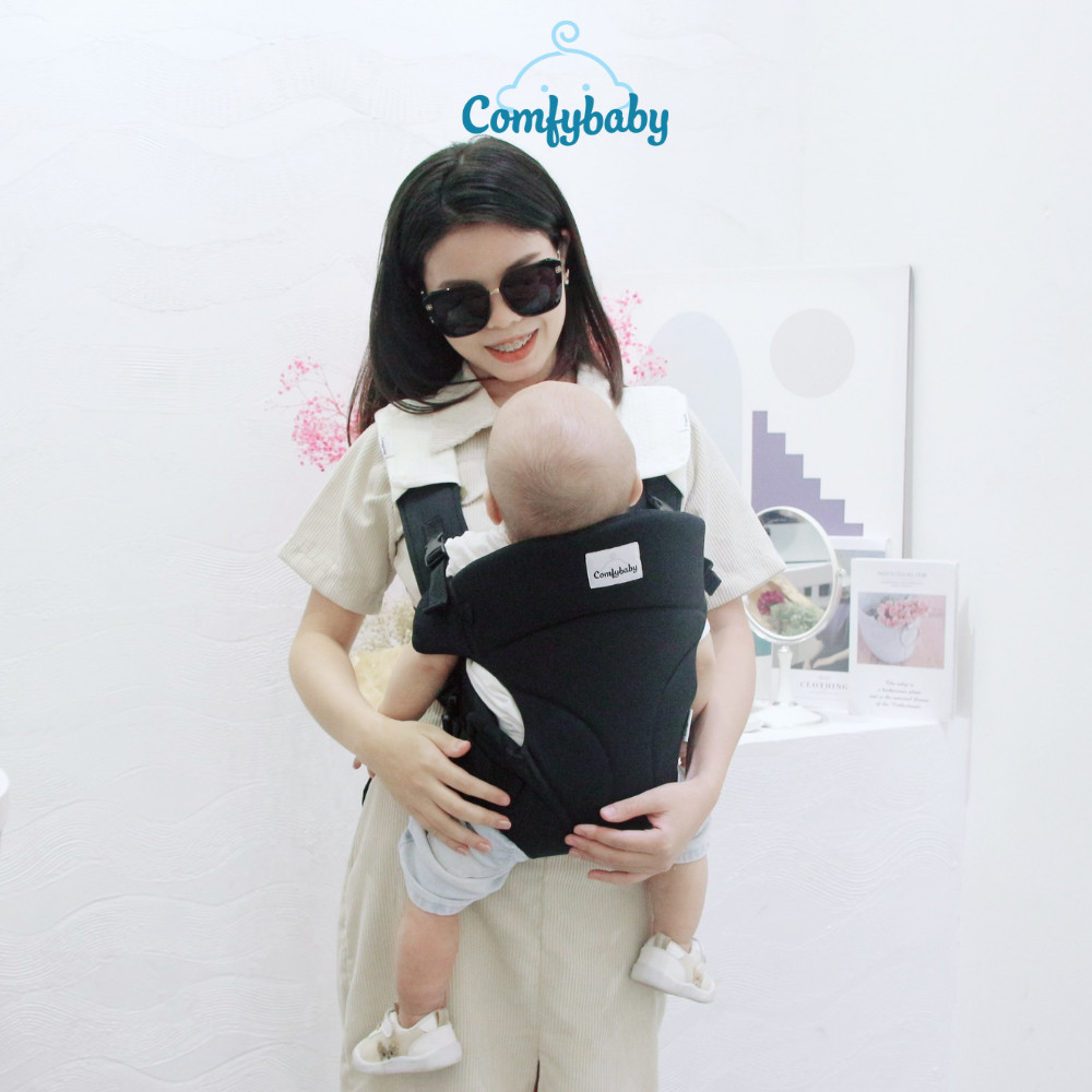 Địu em bé 3 tư thế có đỡ cổ sơ sinh - THOÁNG KHÍ-CHỐNG GÙ cho bé ComfyBaby CF-BK010 siêu gọn nhẹ - bảo hành 12 tháng