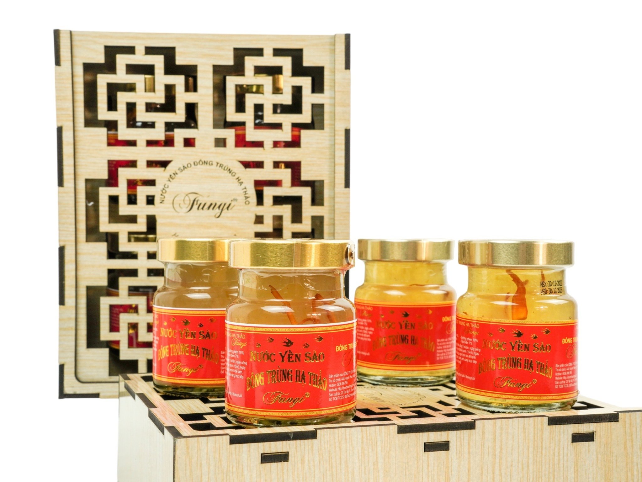 Yến Sào Đông Trùng Hạ Thảo FUNGI Hộp Cao Cấp, 4 hũ 70ml, 15% Yến, 15% Đông Trùng