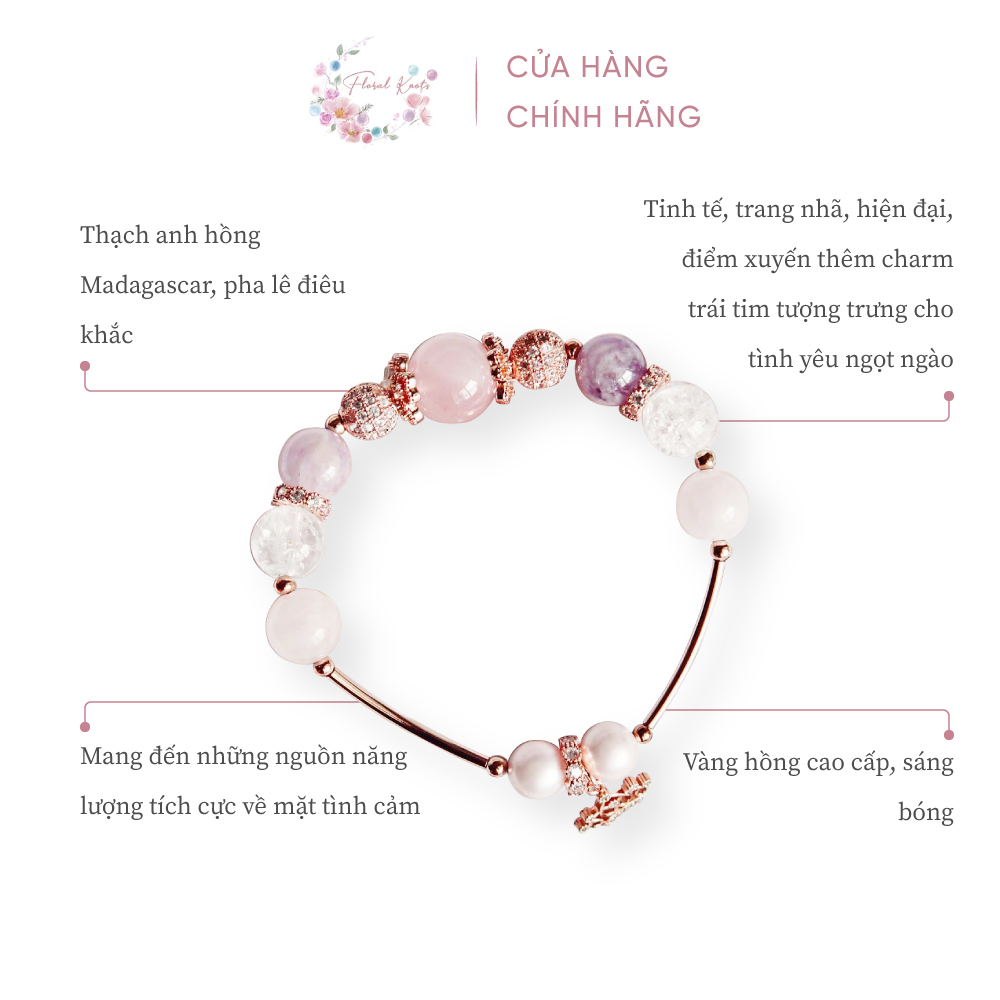Vòng Đeo Tay Thạch Anh Hồng Floral Knots Cùng Thạch Anh Tím Với Phụ Kiện Hạt Charm Nhiều Kiểu Dáng Dễ Thương