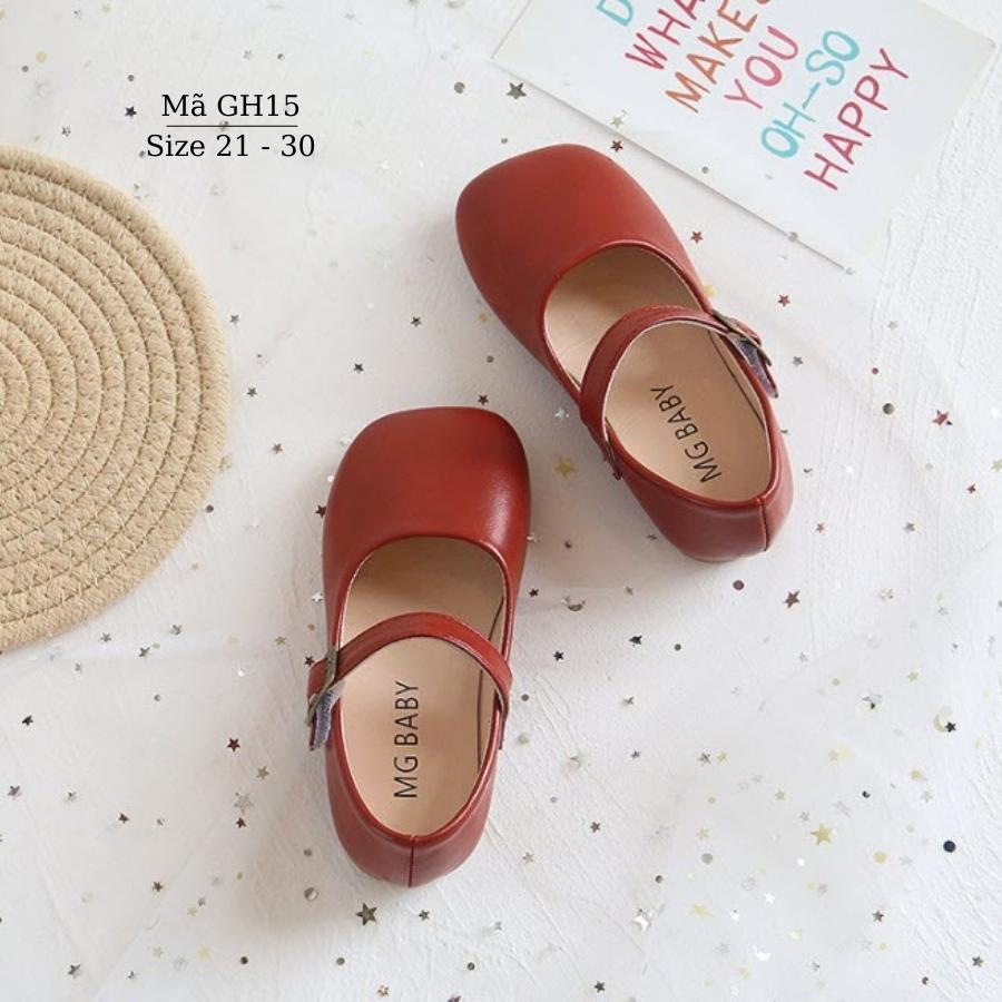Giày búp bê giày bệt cho bé gái 1 - 5 tuổi da mềm màu đỏ đô duyên dáng phong cách Vintage dễ thương GH15