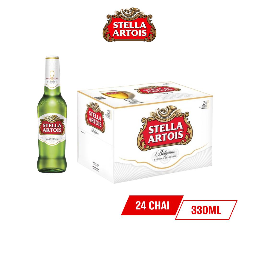 Thùng 24 Chai Bia Stella Artois (330ml/chai) - Bia Bỉ Thượng Hạng Nhập Khẩu Từ Bỉ