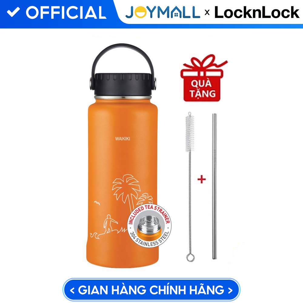 Bình Giữ Nhiệt Lock&Amp;Lock Riga Tumbler Lhc4160 897Ml - Hàng Chính Hãng, Bằng Thép Không Gỉ, Có Lưới Lọc Inox - Tặng Kèm Ống Hút Và Cọ Rửa Ống Hút - Cam
