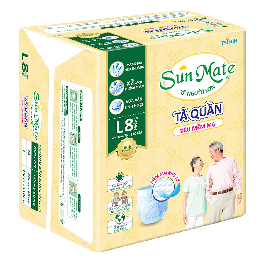 Combo 2 Tã Quần Người Lớn Sunmate Mềm Mại L8 (8 Miếng)