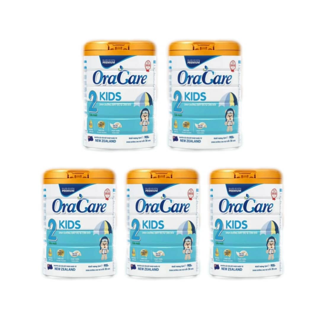 Combo 5 lon sữa OraCare Kids lon 900g - Dinh dưỡng đầy đủ và cân đối dành cho trẻ từ 6 - 36 tháng tuổi.