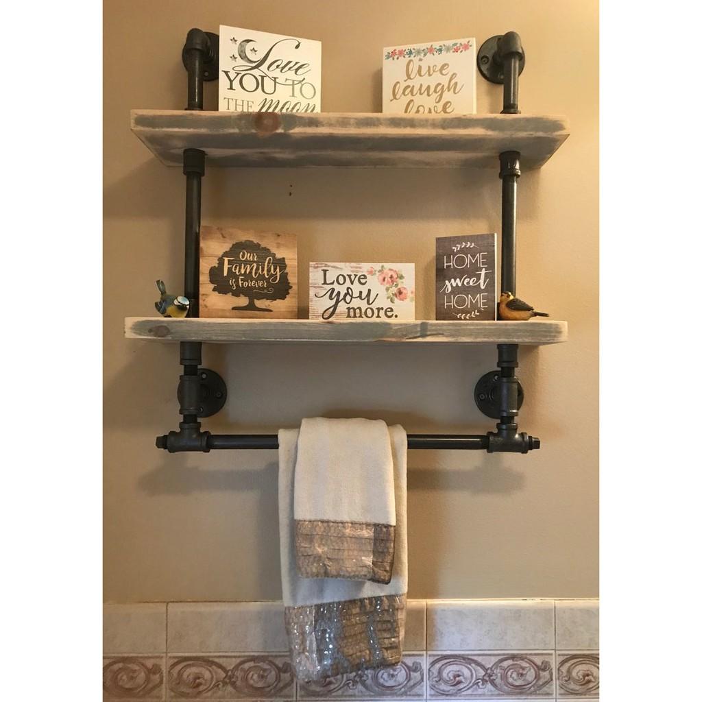 Kệ treo tường ống nước 2 tầng , Kệ ống nước có giá đỡ decor phòng đẹp