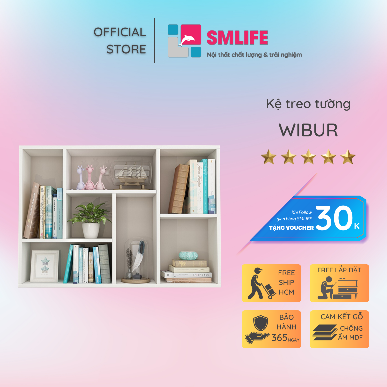Kệ gỗ treo tường trang trí hiện đại SMLIFE Wibur | Gỗ MDF dày 17mm chống ẩm | D120xR20xC80cm