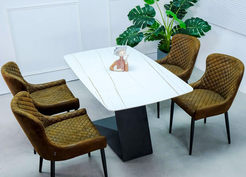 Bàn ăn cao cấp Tundo mặt đá ceramic chân L