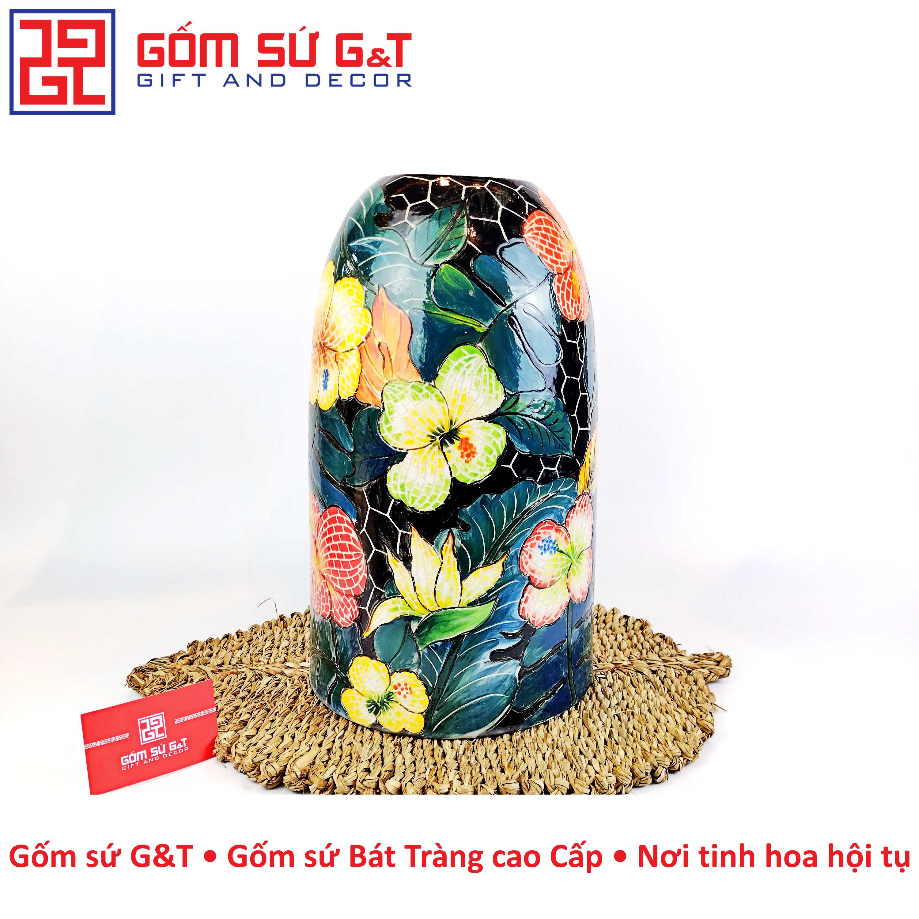 Lọ hoa chuông đại khắc hoa lan Gốm Sứ G&T