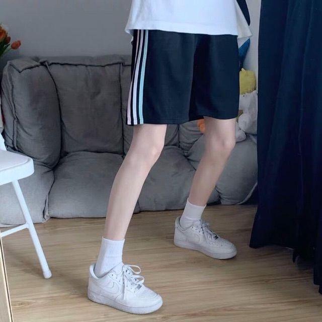 Quần Đùi Unisex Kẻ Sọc Quần Đùi Dáng Rộng Dây Rút 3 Màu V002