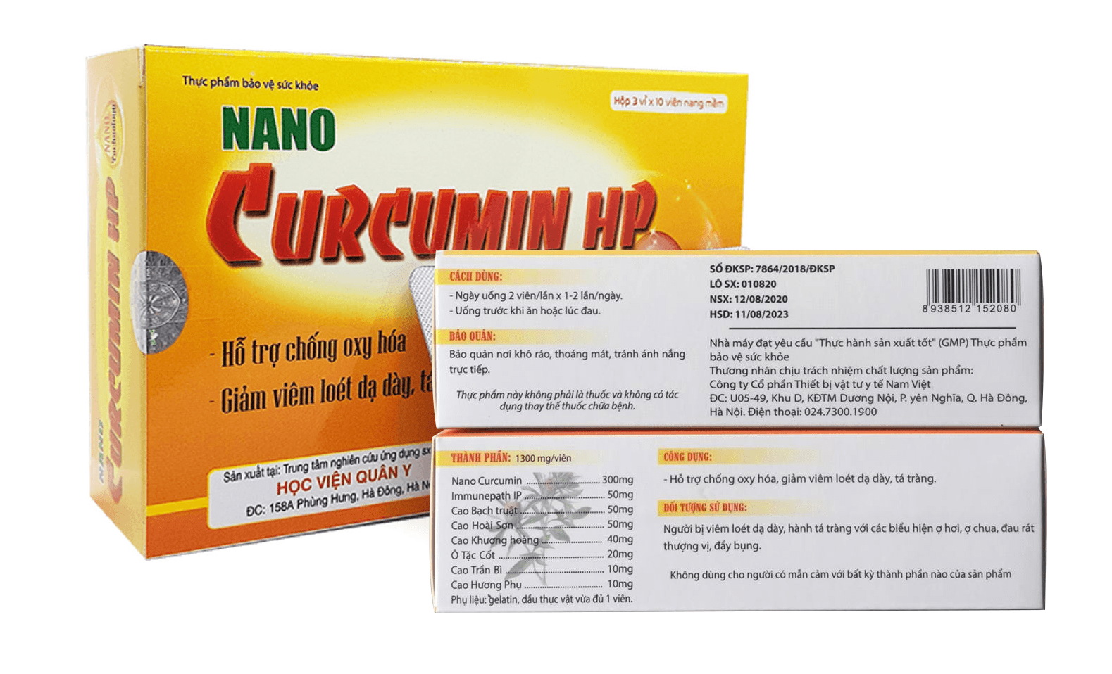 Bộ 2 hộp Thực phẩm chức năng Nano Curcumin HP - Học Viên Quân Y - Giải Pháp Cho Người Bệnh Dạ Dày, Ung Thư