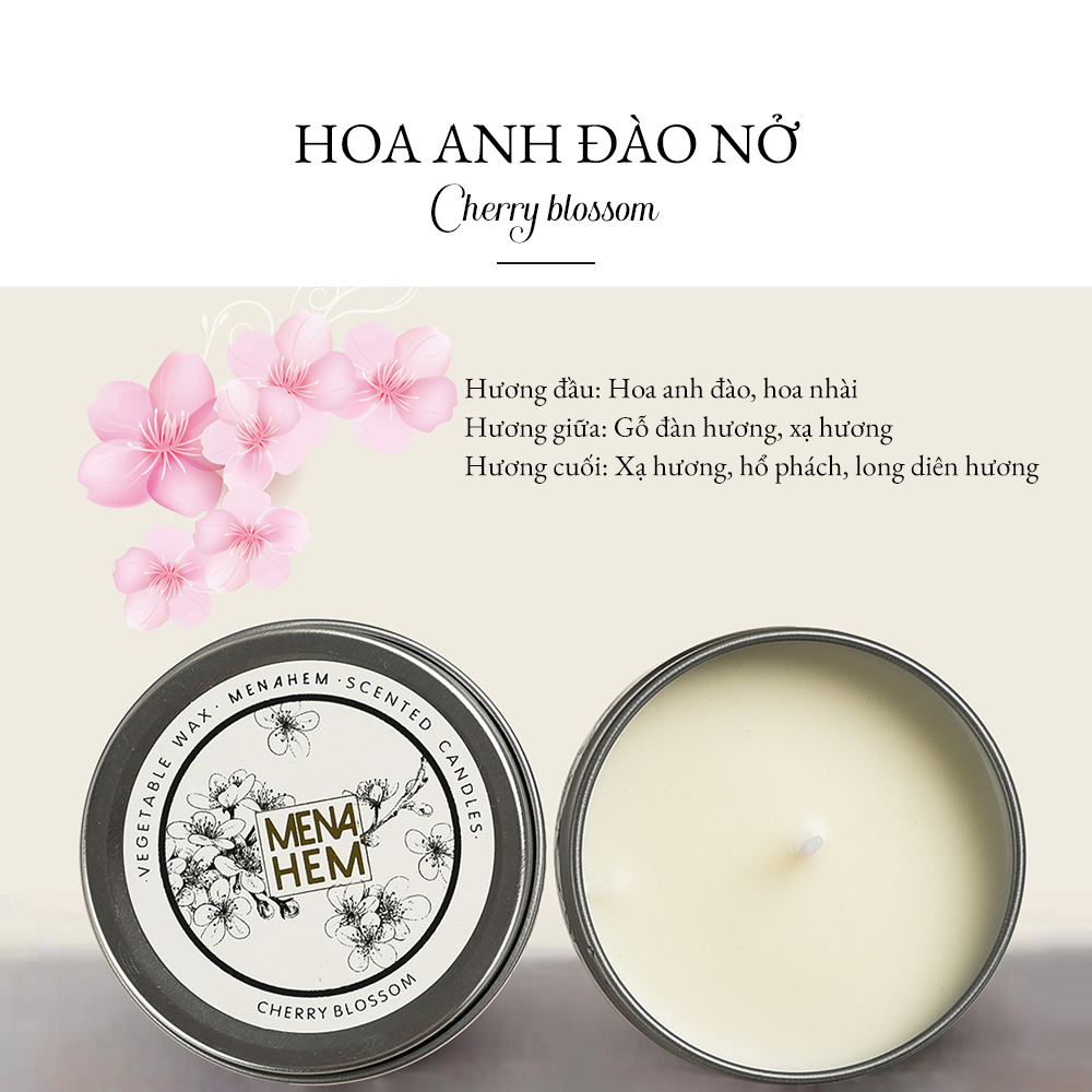 Nến thơm Menahem hộp thiếc 70G sáp đậu nành tự nhiên không khói - trang trí decor phòng làm quà tặng ý nghĩa