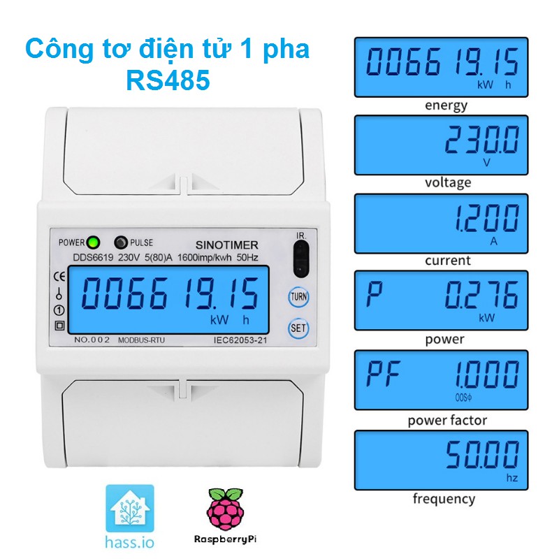 Công Tơ 1 Pha 6 Thông Số 80A Modbus RS485 (Hỗ Trợ Homeassistant)