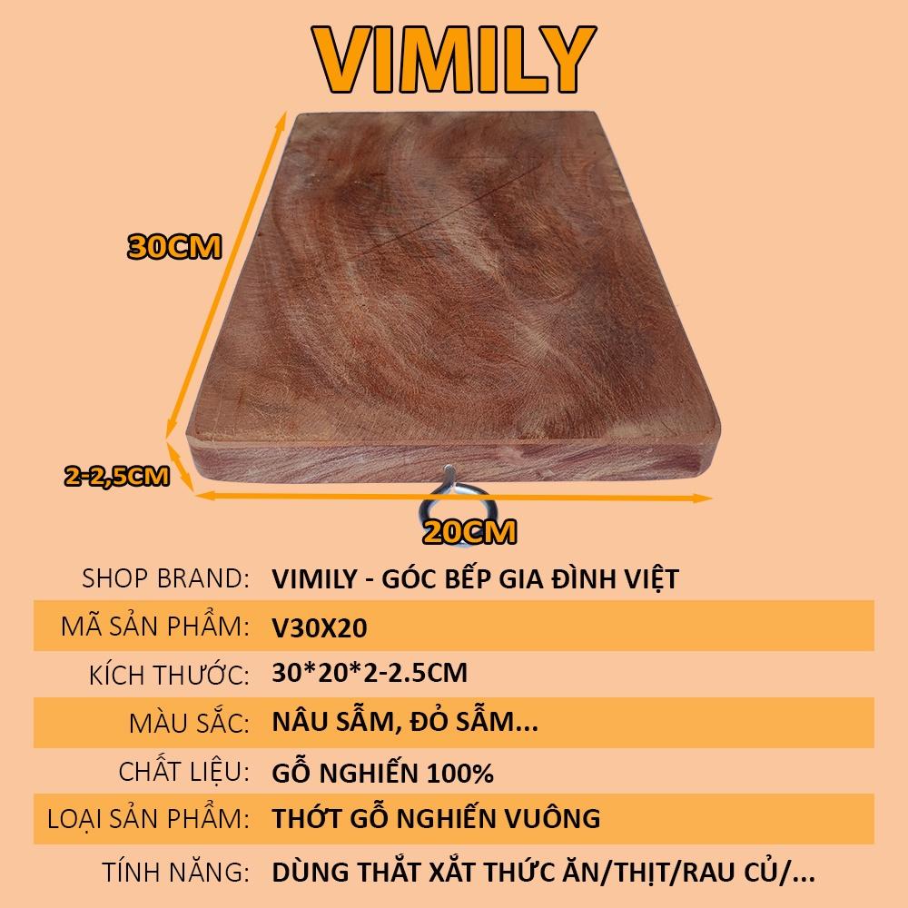 Thớt gỗ nghiến núi đá Tây Bắc vuông cắt thái xắt thức ăn cao cấp VIMILY cực bền kích thước 30x20x2cm