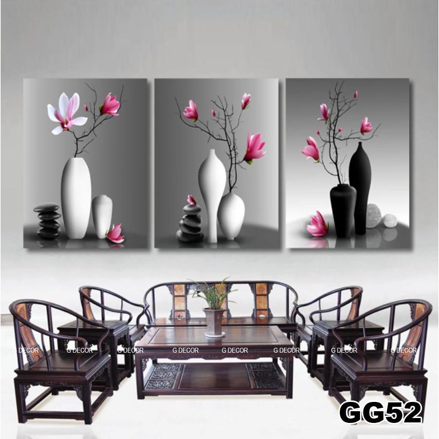 Tranh treo tường canvas 3 bức phong cách hiện đại Bắc Âu 42, tranh hoa trang trí phòng khách, phòng ngủ, phòng ăn, spa