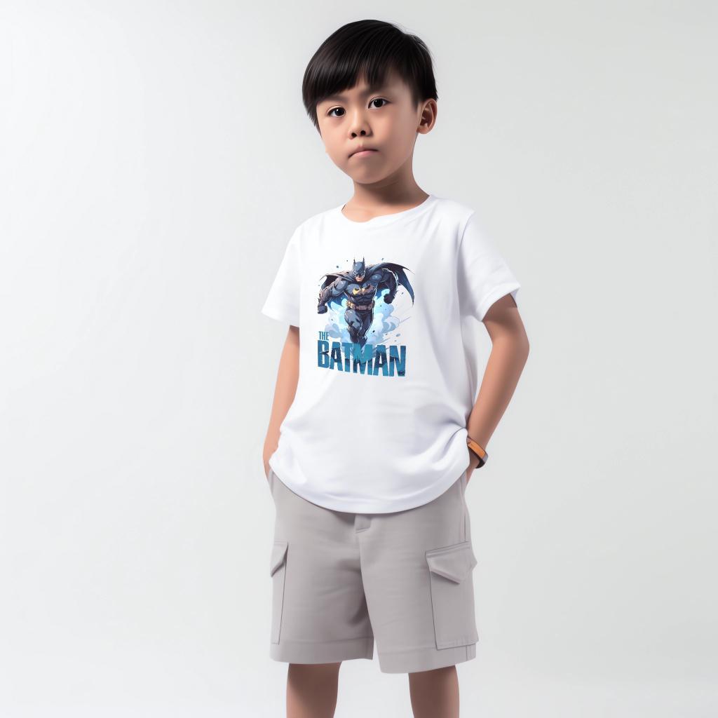 Áo thun AI bé trai hình Batman chất cotton bốn chiều BT141 - Trắng