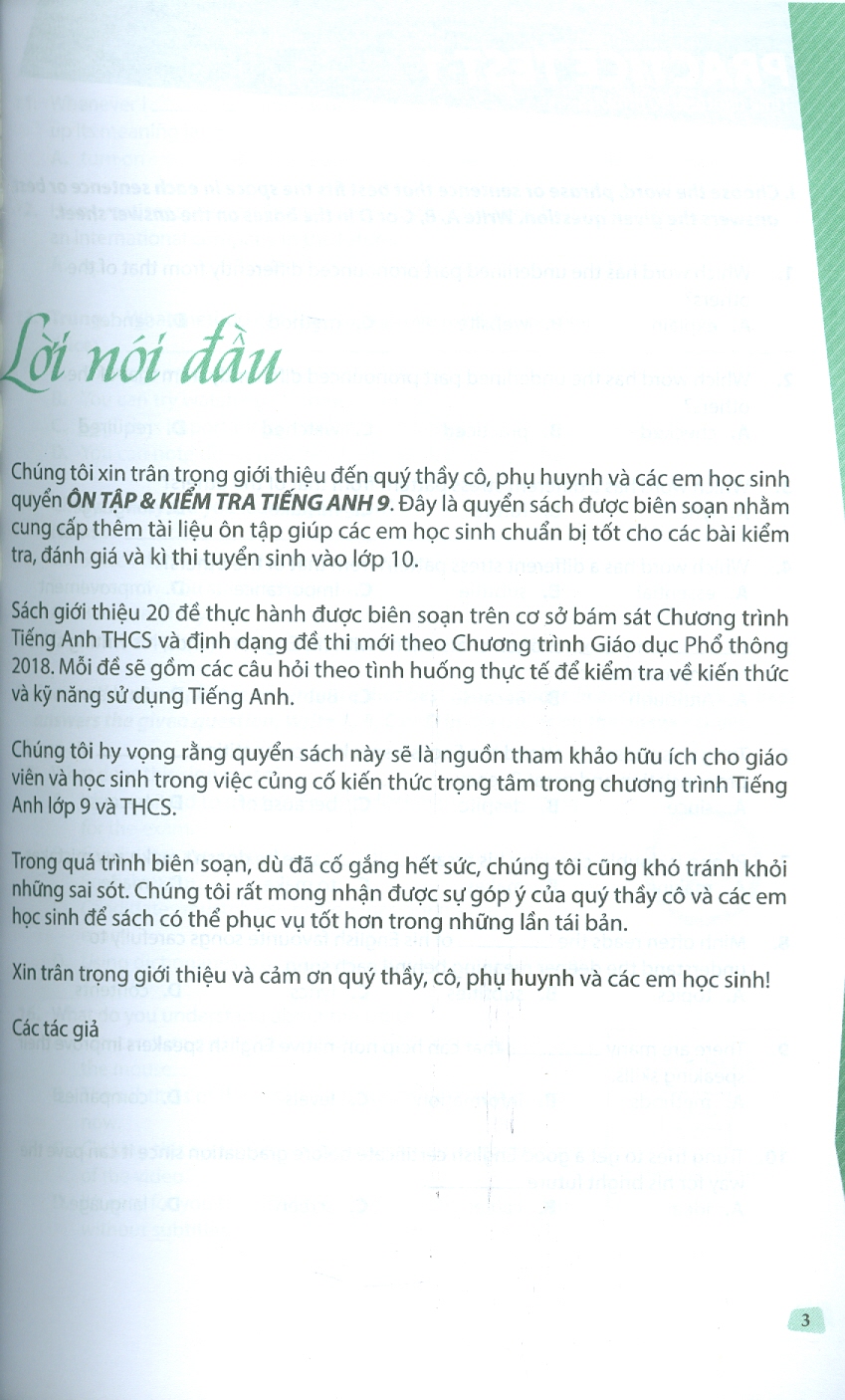 Ôn Tập &amp; Kiểm Tra Tiếng Anh 9 (Theo Chương Trình Giáo Dục Phổ Thông 2018)