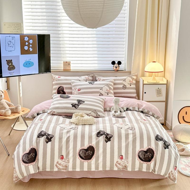 Phong cách mới nhất ins phong cách 100 cotton nguyên chất giường bốn mảnh bộ lưới hoa nhỏ màu đỏ nhỏ tươi phong cách mục vụ chăn ga trải giường ga trải giường được trang bị