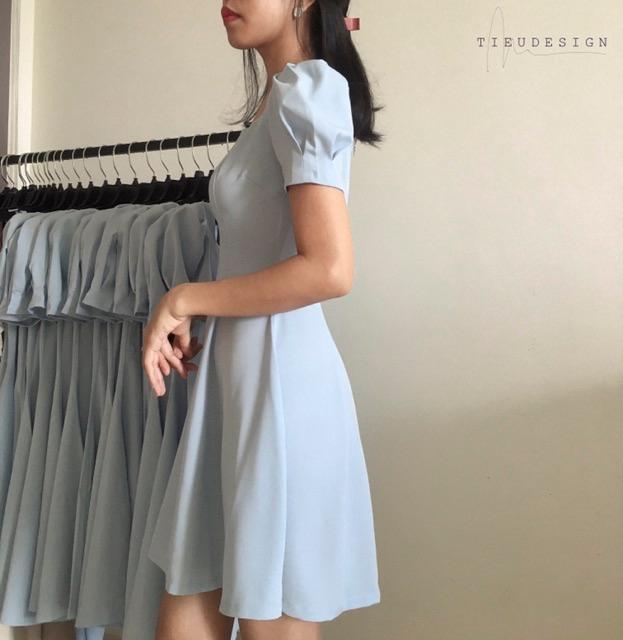 Đầm xoè Xanh nhạt tay cách điệu