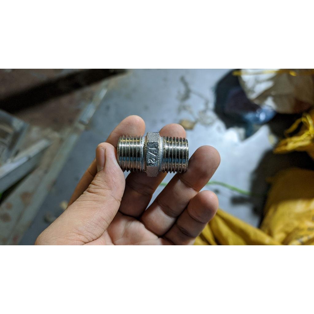 Kép inox ren ngoài túi 100 cái kép đúc Đài Loan, nối inox ren ngoài đúc sần đẹp túi 100 cái