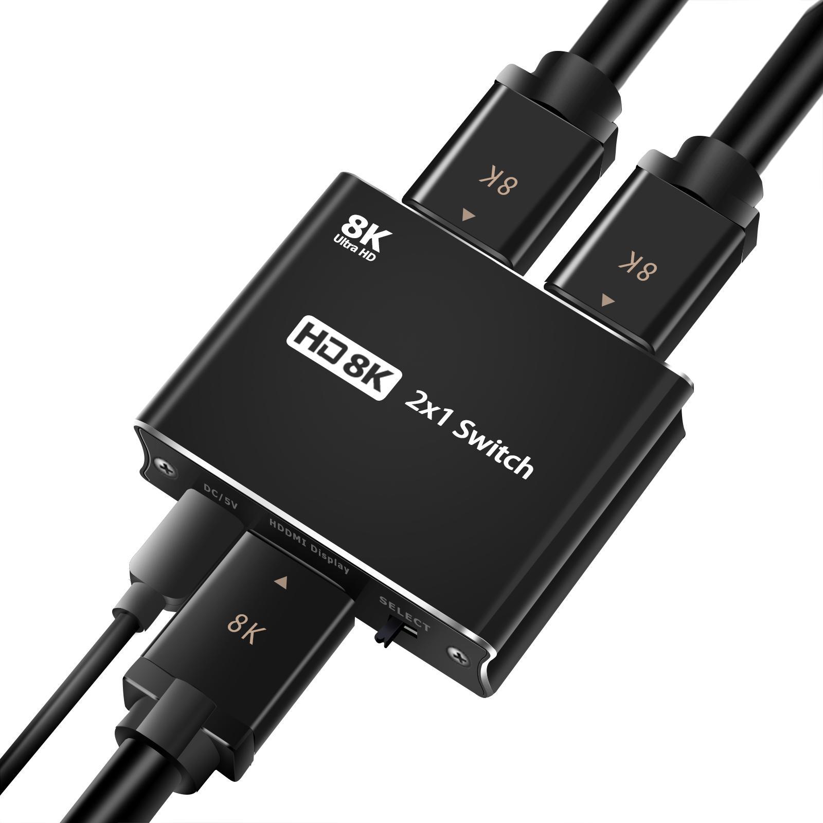 2x1 Switch 8K HDMI 2.1 Splitter ,2 in 1 Out ,High Speed ,8K 60Hz Signal Display 4K 120Hz 8K HDMI Switch Switcher for PS5 Laptop Monitors DVD