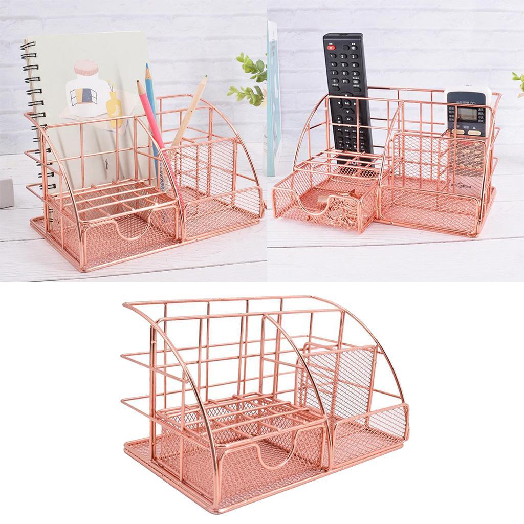Mesh Desk Organizer Supplies with Drawer Home Pen Holder Storage