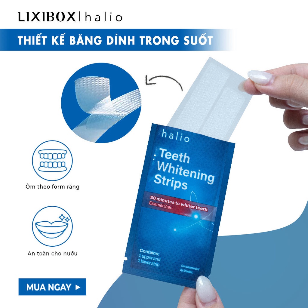 Combo Bàn chải điện Halio Midnight Blue và 7 Miếng Dán Trắng Răng Halio Teeth Whitening Strip