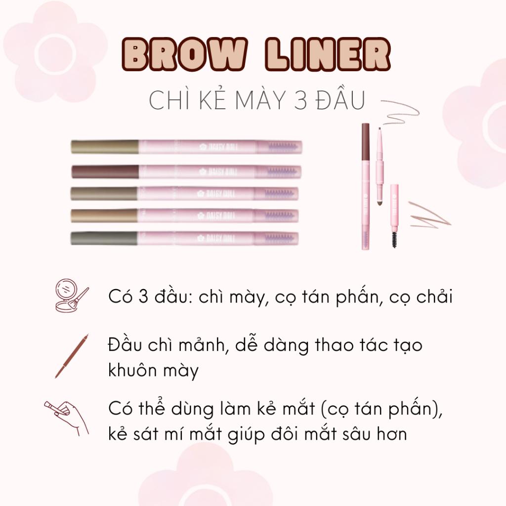 Kẻ Lông Mày 3 Trong 1 BR-02 Natural Brown Bút Chì Kẻ Mày, Cọ Phấn Bột &amp; Cọ Chải Bền Màu Lâu Trôi Chống Nước Daisy Doll