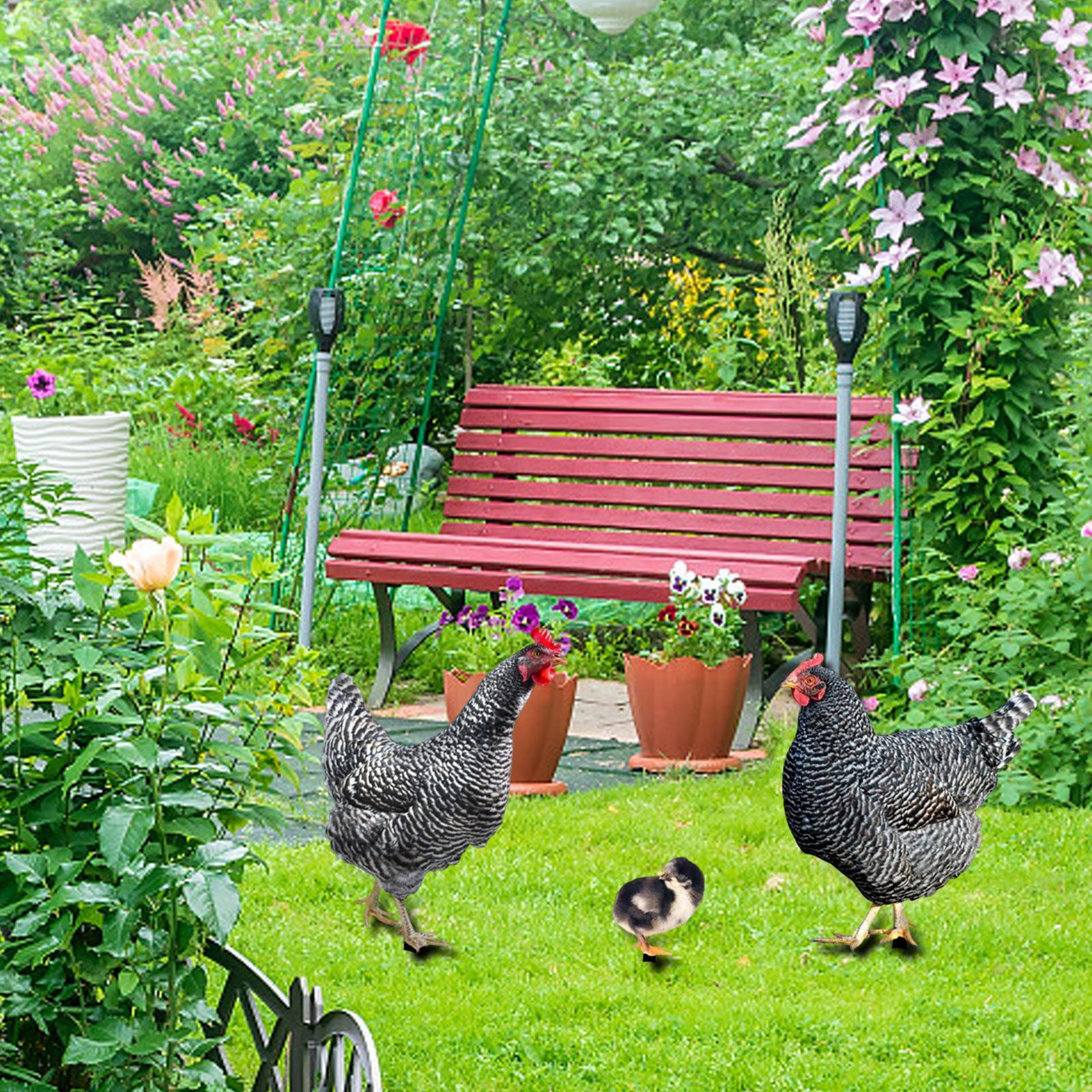 3 Pieces Chicken Animal Statue Animal Shaped Yard Stake for Pathway Decor