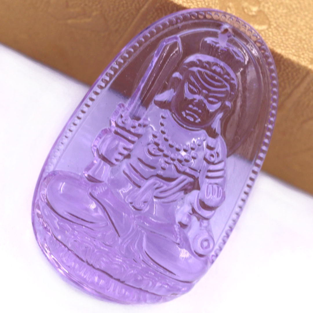 Mặt Phật Bất động minh vương 5 cm  pha lê tím kèm móc và dây chuyền inox, Mặt Phật bản mện