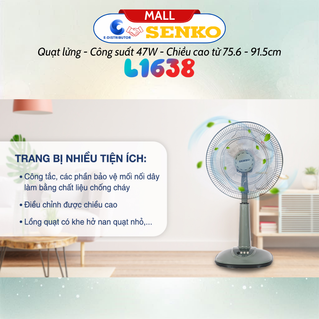 Quạt Lửng Ống Nhựa Senko L1638 - Công suất 47W - Màu tuỳ chọn - Hàng Chính Hãng