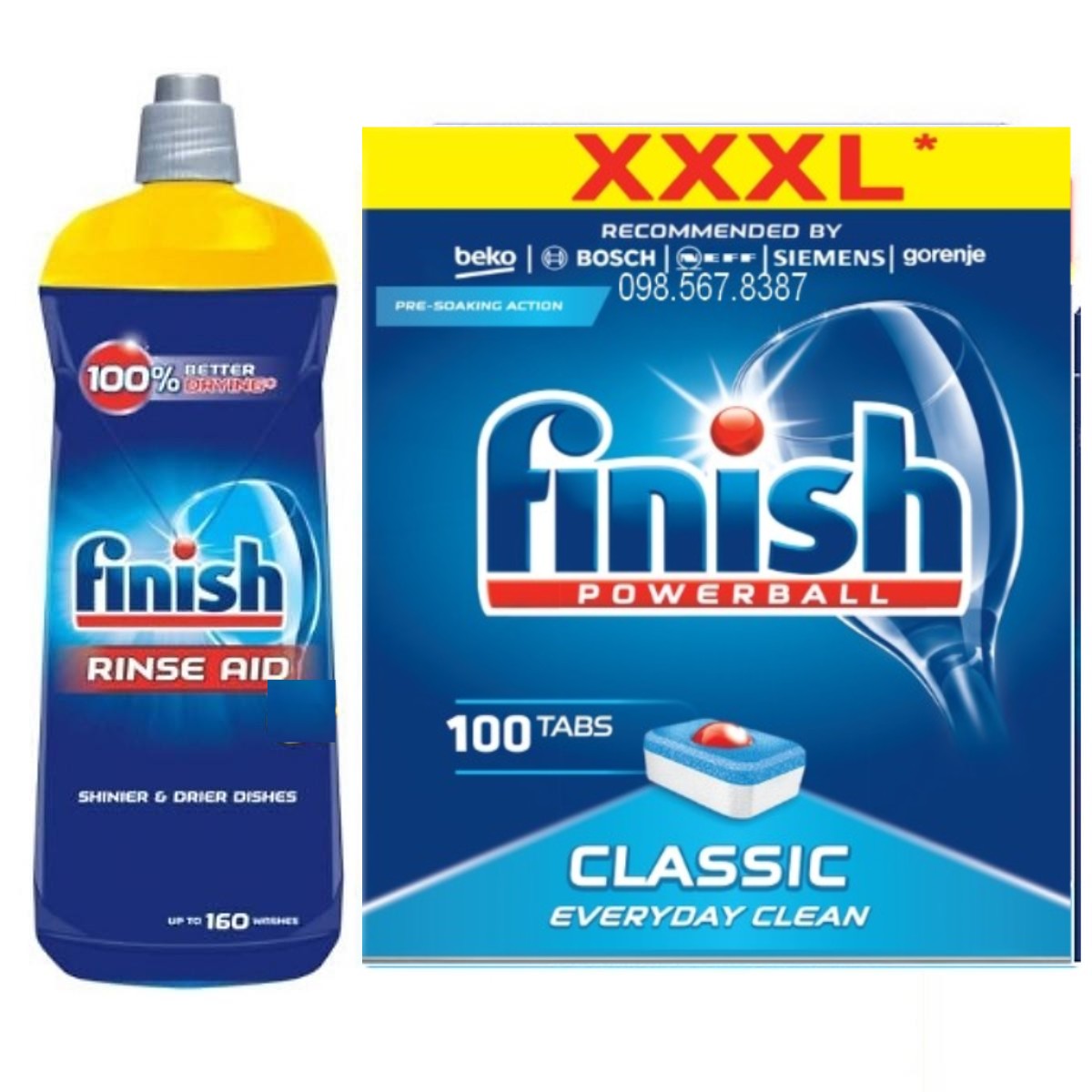 Combo Viên rửa bát Finish 100 viên+Nước làm bóng finish 750ml dùng cho máy rửa bát