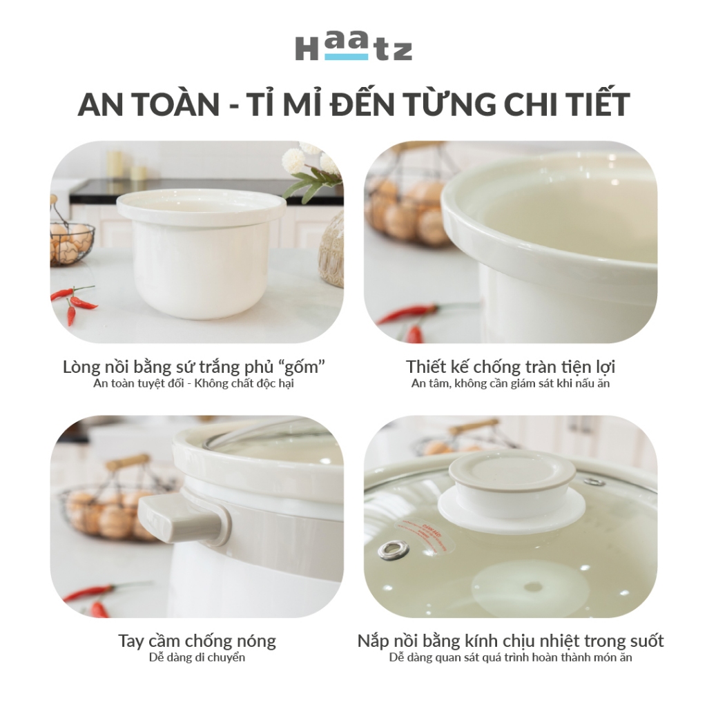 Nồi Nấu Chậm Lòng Gốm HAATZ CIM361 Đa Năng, Dung Tích 3L - 1000W - Hàng Chính Hãng Bảo Hành 2 Năm