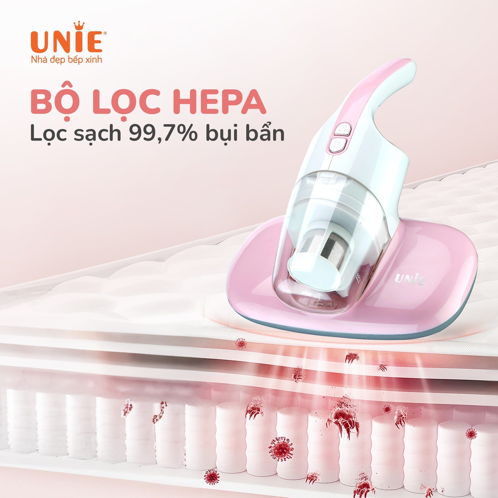 Máy hút bụi chăn đệm UNIE UMV61,Hút đa năngmọi chất liệu,Đèn UV diệt khuẩn công suất 300w mạnh mẽ nhỏ gọn tiện lợi- hàng chính hãng