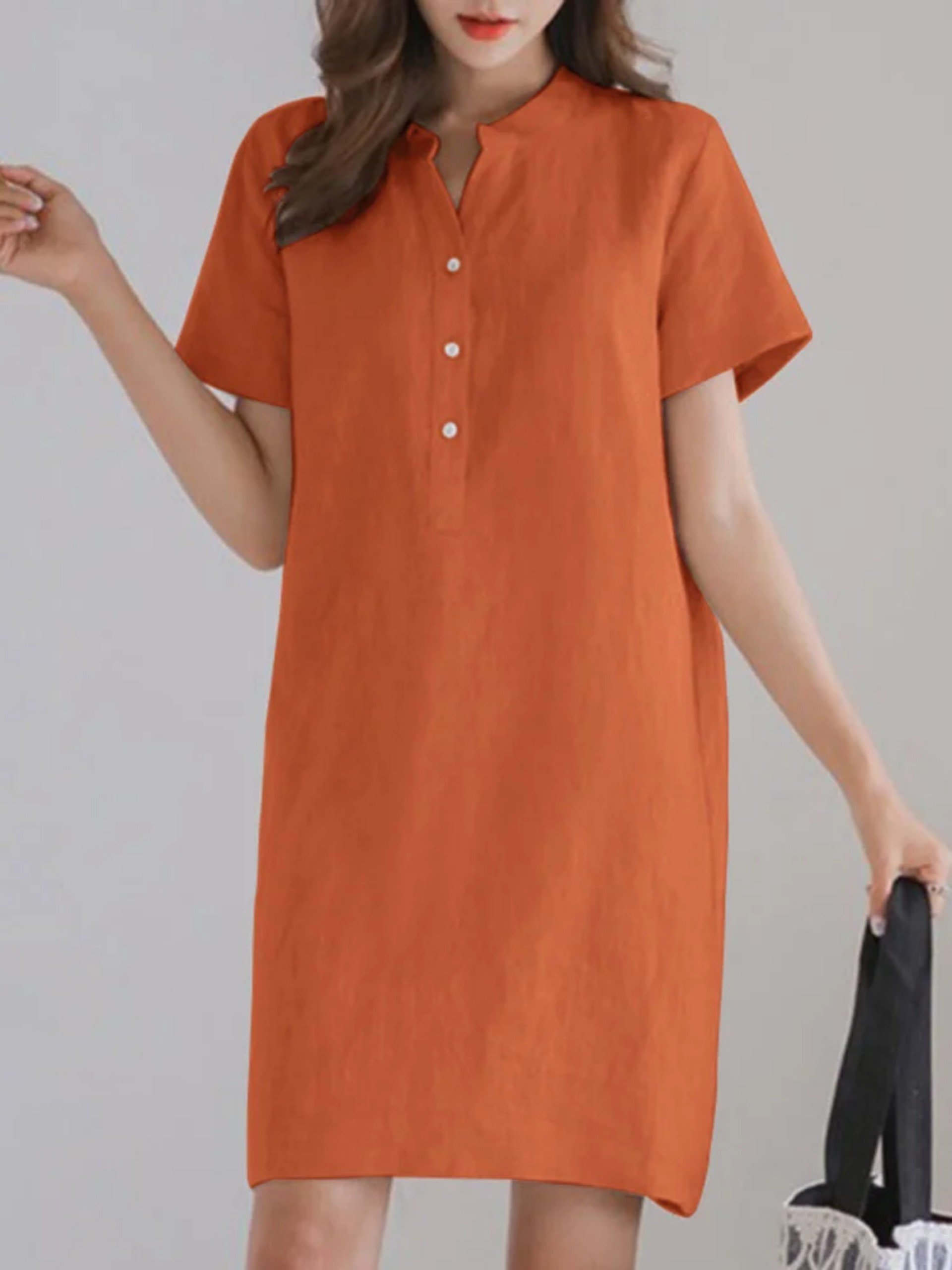 Đầm Sơ Mi Cổ Tàu, Váy Dài Linen Nữ Suông Nữ Tính Nhiều Màu Lựa Chọn Đũi Việt
