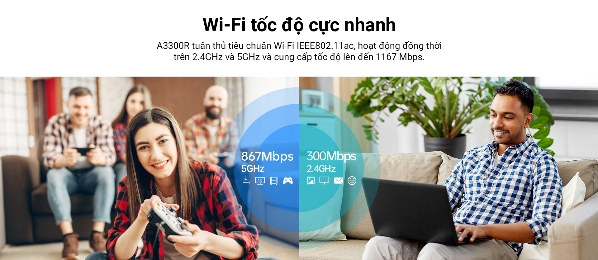 Router Wi-Fi băng tần kép Gigabit AC1200-A3300R_HÀNG CHÍNH HÃNG