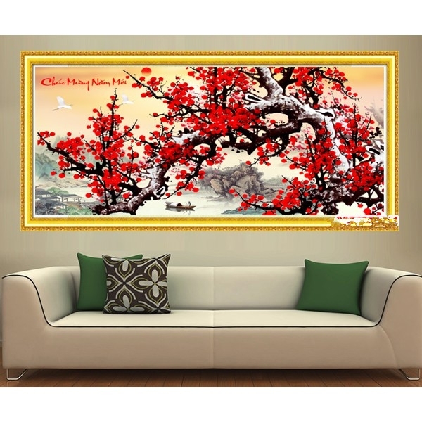 Tranh đính đá Chúc mừng năm mới 86x46cm - chưa đính