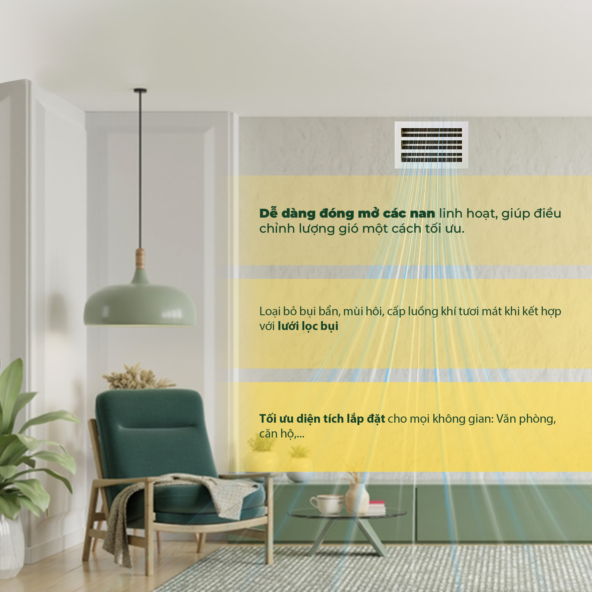 Cửa Gió Nan 3 Slot, Điều Chỉnh Lưu Lượng Gió, Sơn Tĩnh Điện, Cửa Cấp/Hồi, ASIA GREEN ( Giá bao gồm VAT)