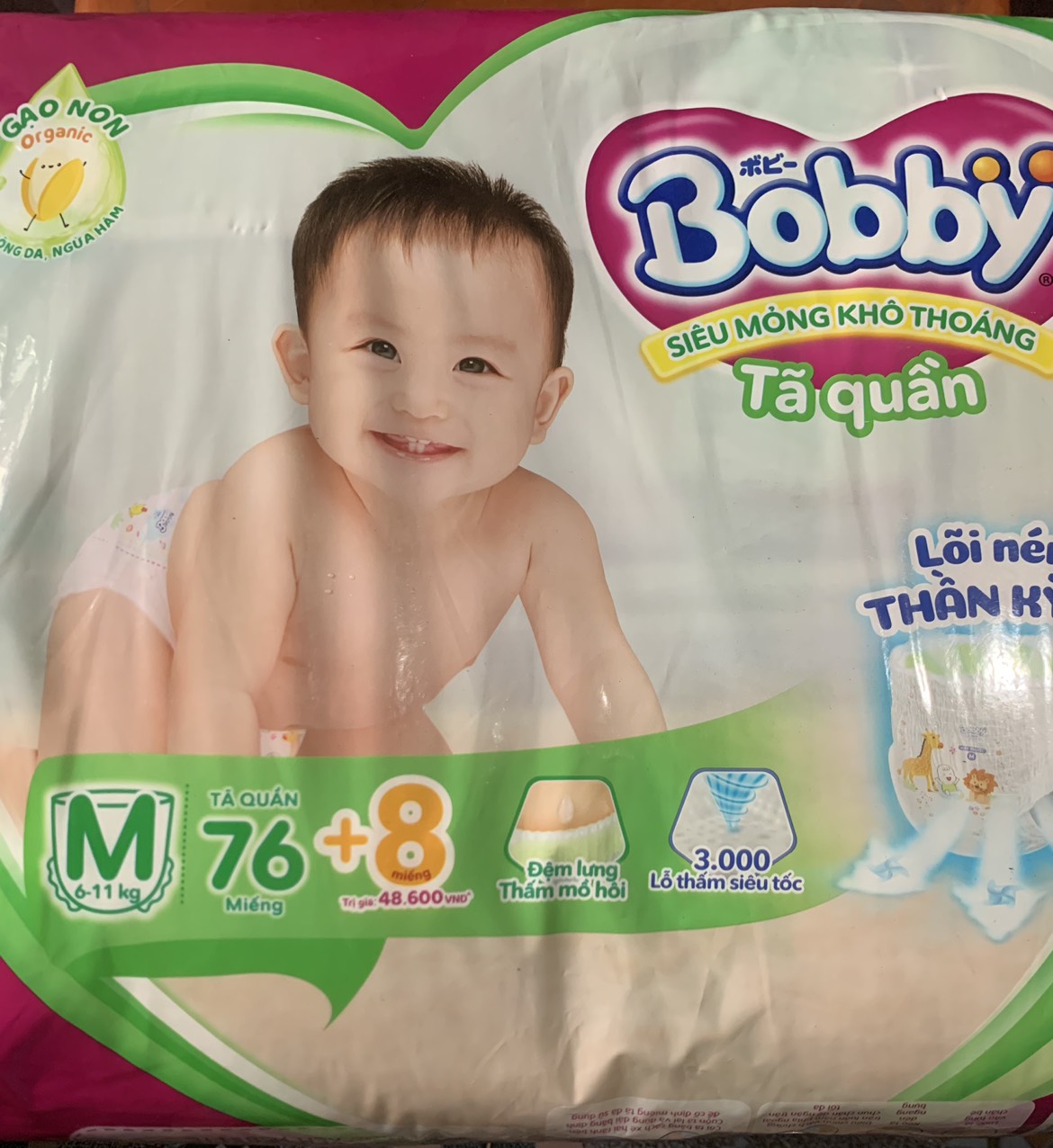 Tặng thêm 8 miếng | Tã Quần Bobby Cho Bé Size M 76 Miếng 6 Đến 11 Kg - Bỉm Quần Trẻ Em Bobby Size M76