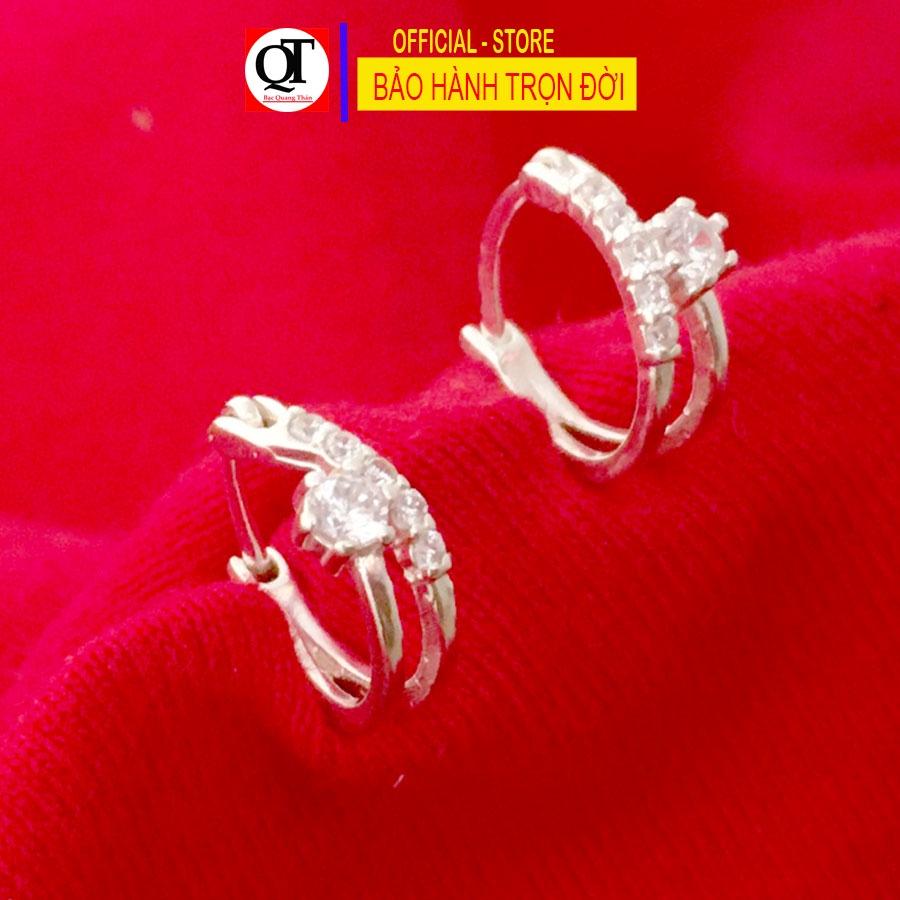 Khuyên tai trẻ con chất liệu bạc ta đeo sát tai gắn đá cobic trắng sáng trang sức Bạc Quang Thản - QTBT.CN156