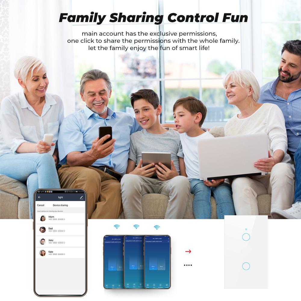 Tuya Wifi Us Brazil Smart Touch Switch Light Không có Neutral 110V 220V 1/2/3 Gang Wall On Off Screen Panel Đối với Alexa Trang chủ Google