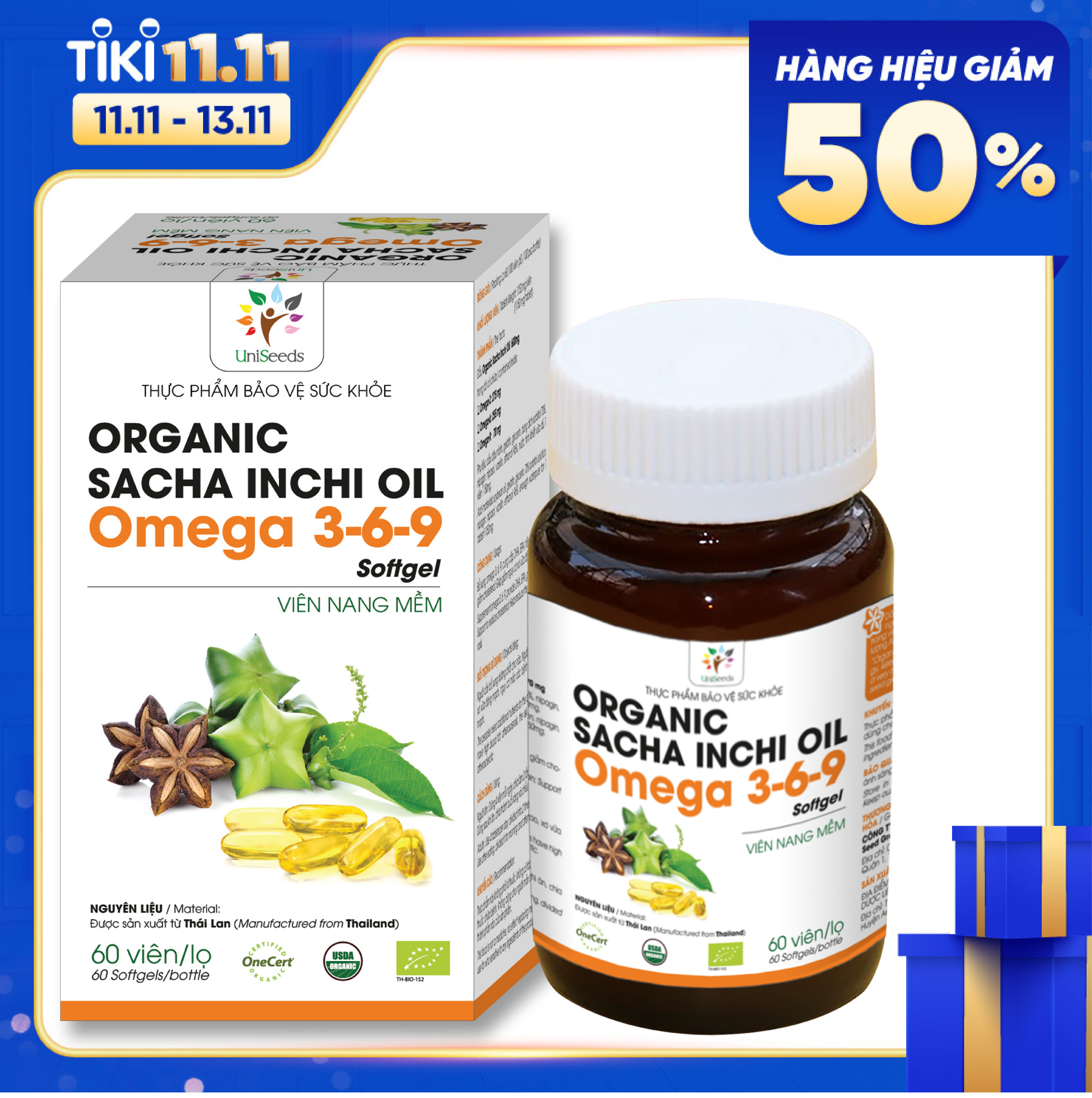 Viên nang mềm Organic Sacha Inchi Omega 3,6,9 Softgel ( dạng hũ )