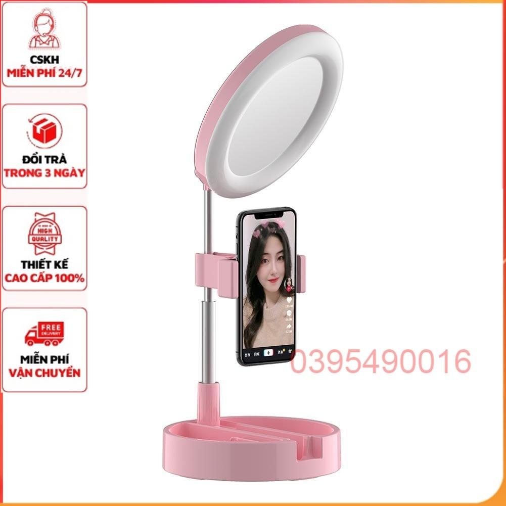 Đèn livestream để bàn 30 58 cm kẹp điện thoại có đèn hỗ trợ 3 chế độ sáng, quay tiktok, bán hàng, kèm gương trang điểm