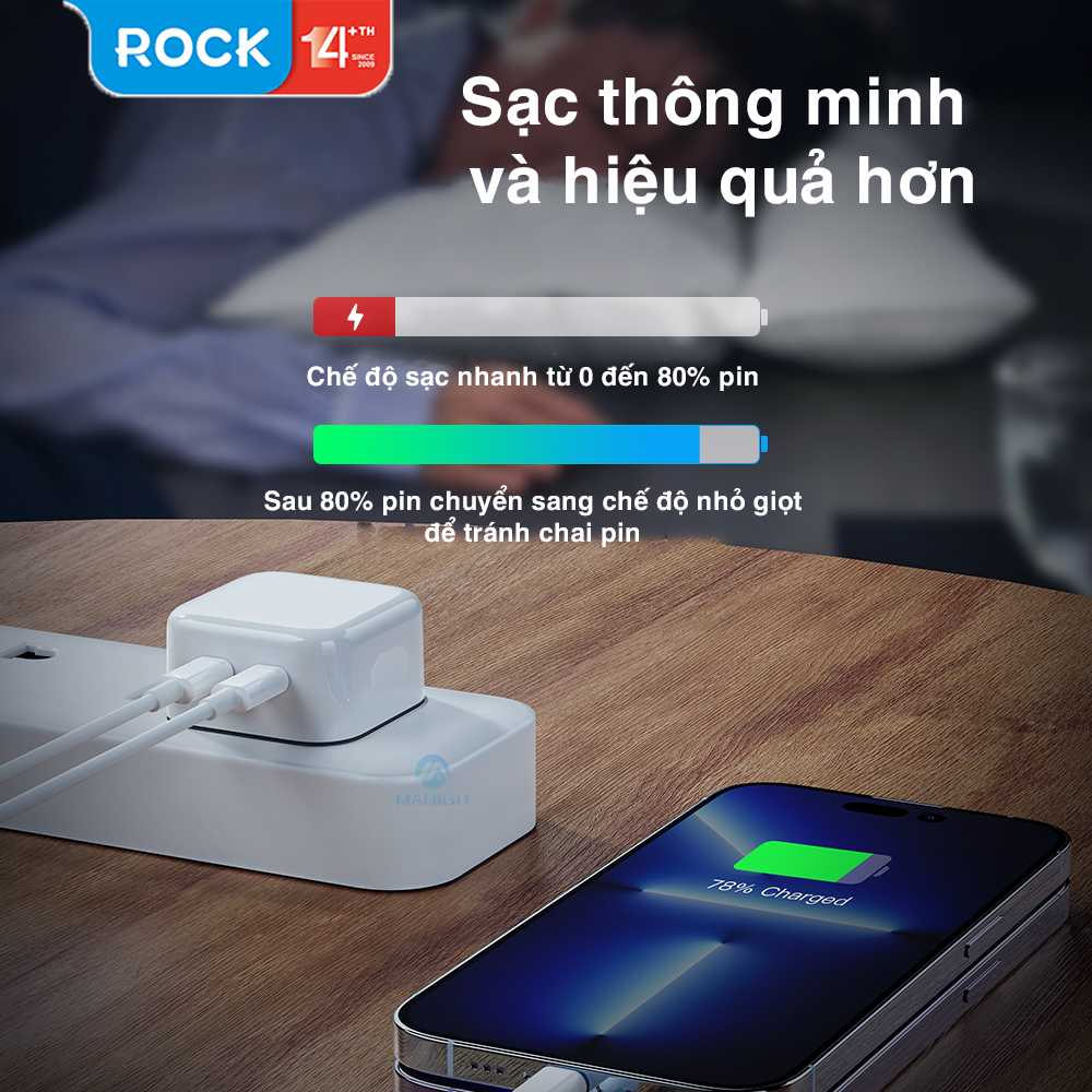 Củ sạc nhanh Rockspace T58 2 cổng TypeC sạc nhanh 35w sạc ổn định hàng chính hãng bảo hành 12 tháng