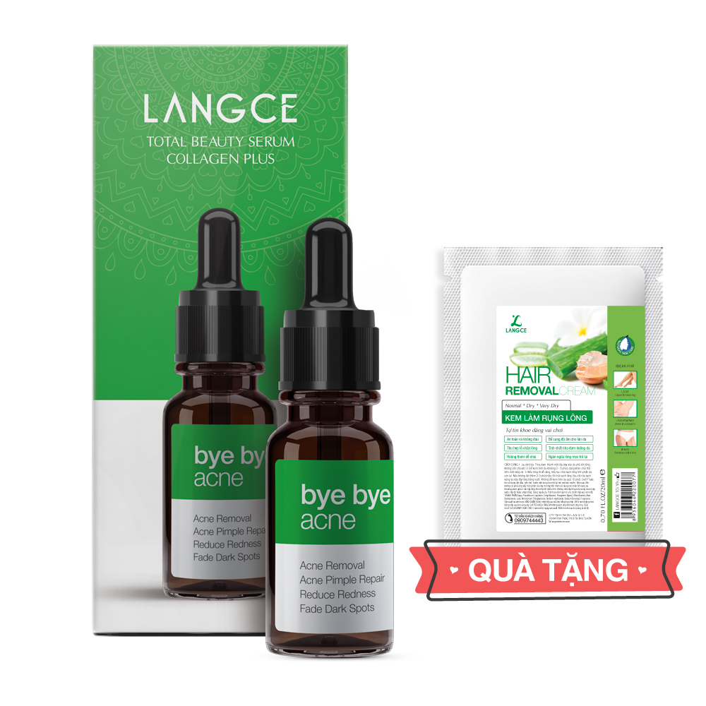 Serum Collagen+ Tạm Biệt Mụn Đẹp Da 10ml LANGCE dành TẶNG Kem Làm Rụng Lông Trắng Da 20ml LANGCE