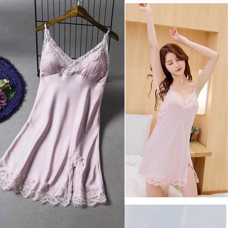 Váy lụa mềm mại chất phi lụa mát mẻ V72- đồ ngủ đẹp