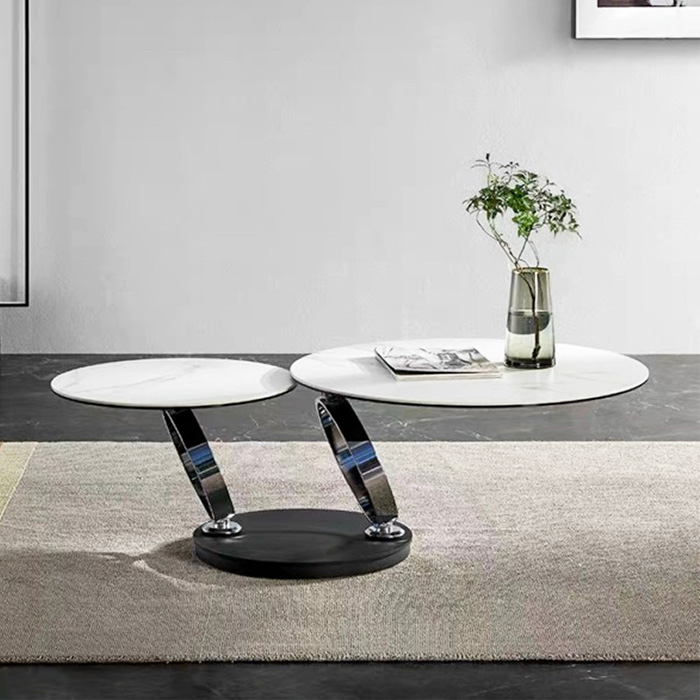 Bàn trà bàn sofa cặp đôi mặt đá phiến xoay 360 độ chân khung inox mạ đế chân đen sang trọng TS GALAXY C-08E ở HCM