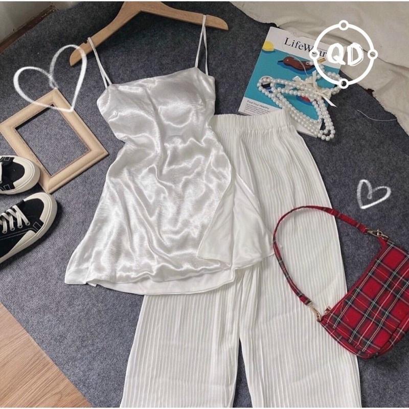 Sét áo lụa satin quần dập ly