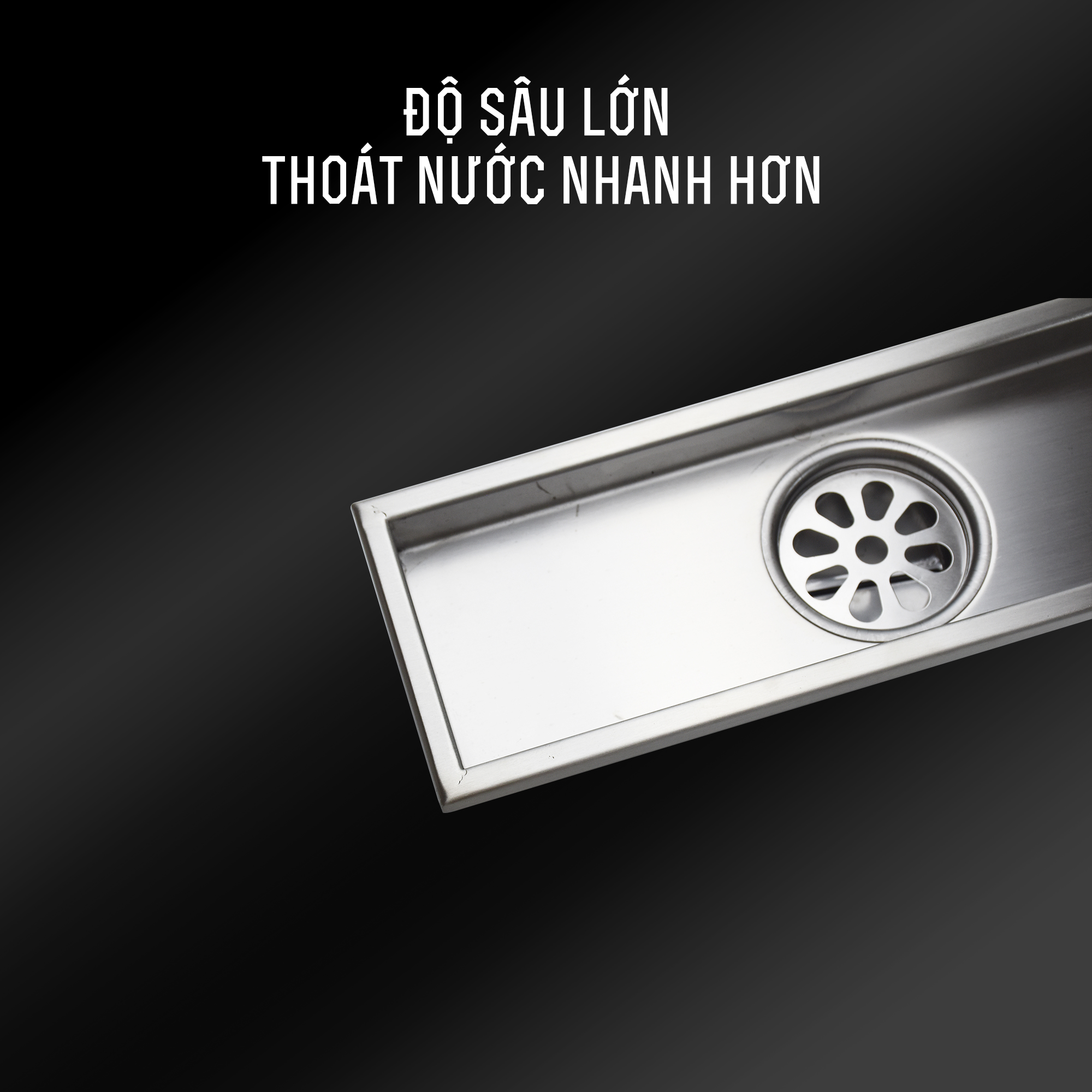 Thoát sàn hình chữ nhật dáng dài inox sus 304 kích thước 60x10cm