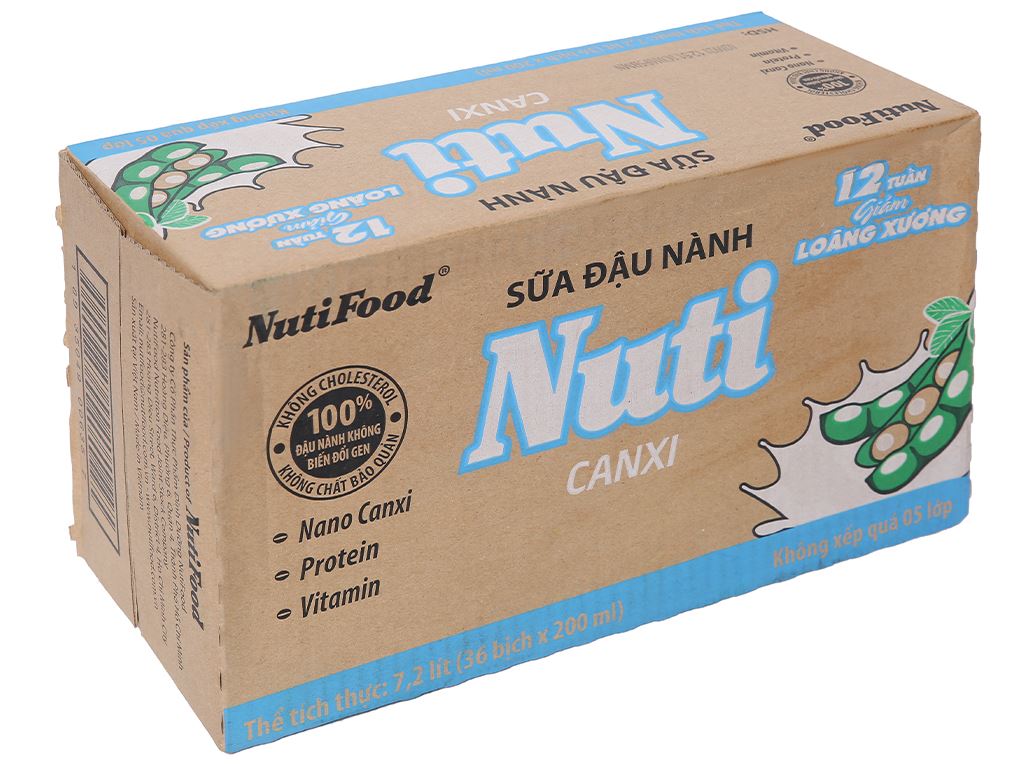 Thùng Sữa Đậu Nành Nutimilk Canxi 200ml (Bịch 200ml x 36) - Bổ Sung Thêm Canxi
